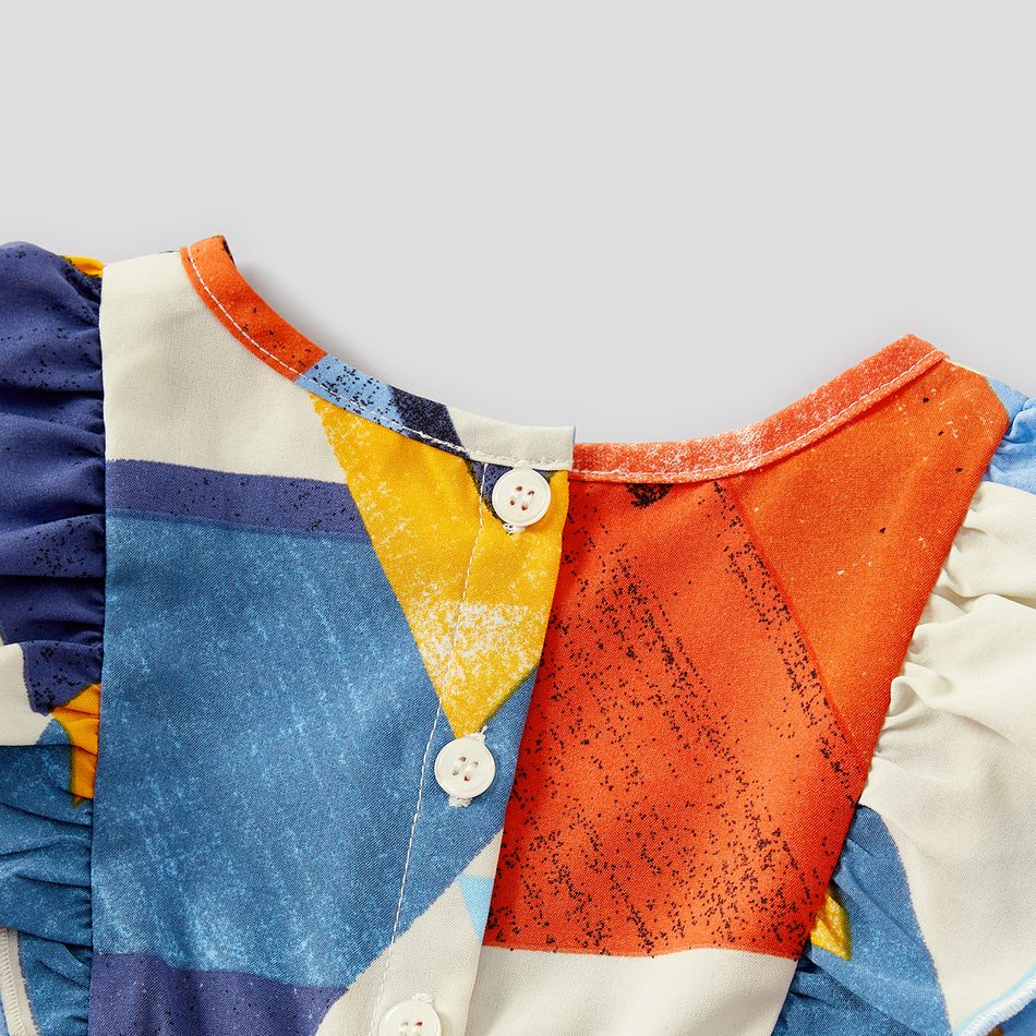 Family Matching Geo Print Notch Neck Belted Dresses and Long-sleeve Colorblock T-shirts Sets Colorful big image 12