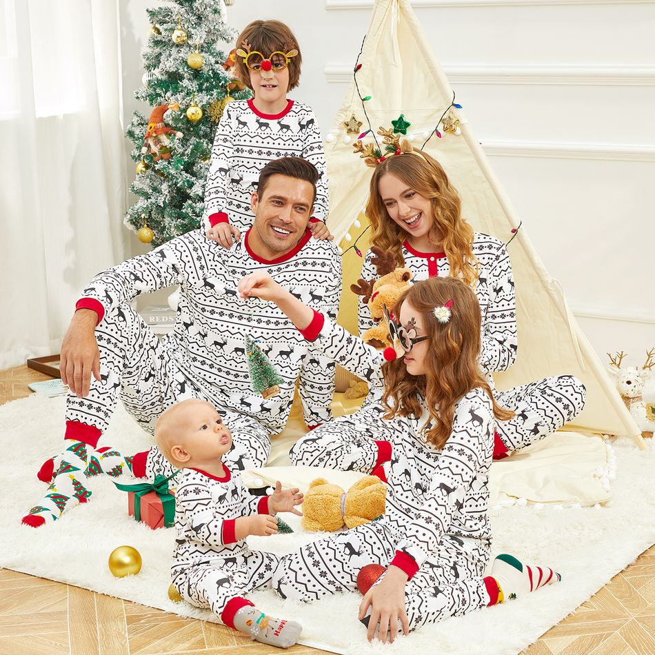 Natal Look de família Manga comprida Conjuntos de roupa para a família Pijamas (Flame Resistant) Branco