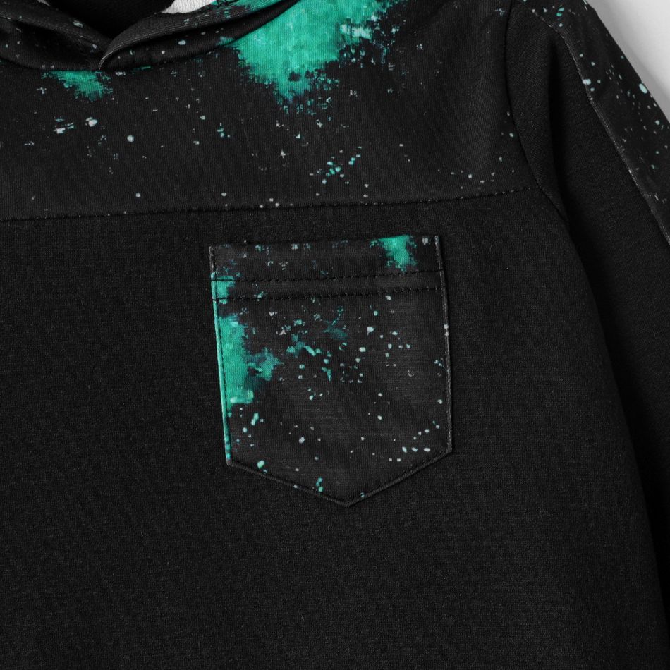 2pcs Kid Boy Colorblock Hoodie Sweatshirt and Elasticized Pants Set Black big image 3