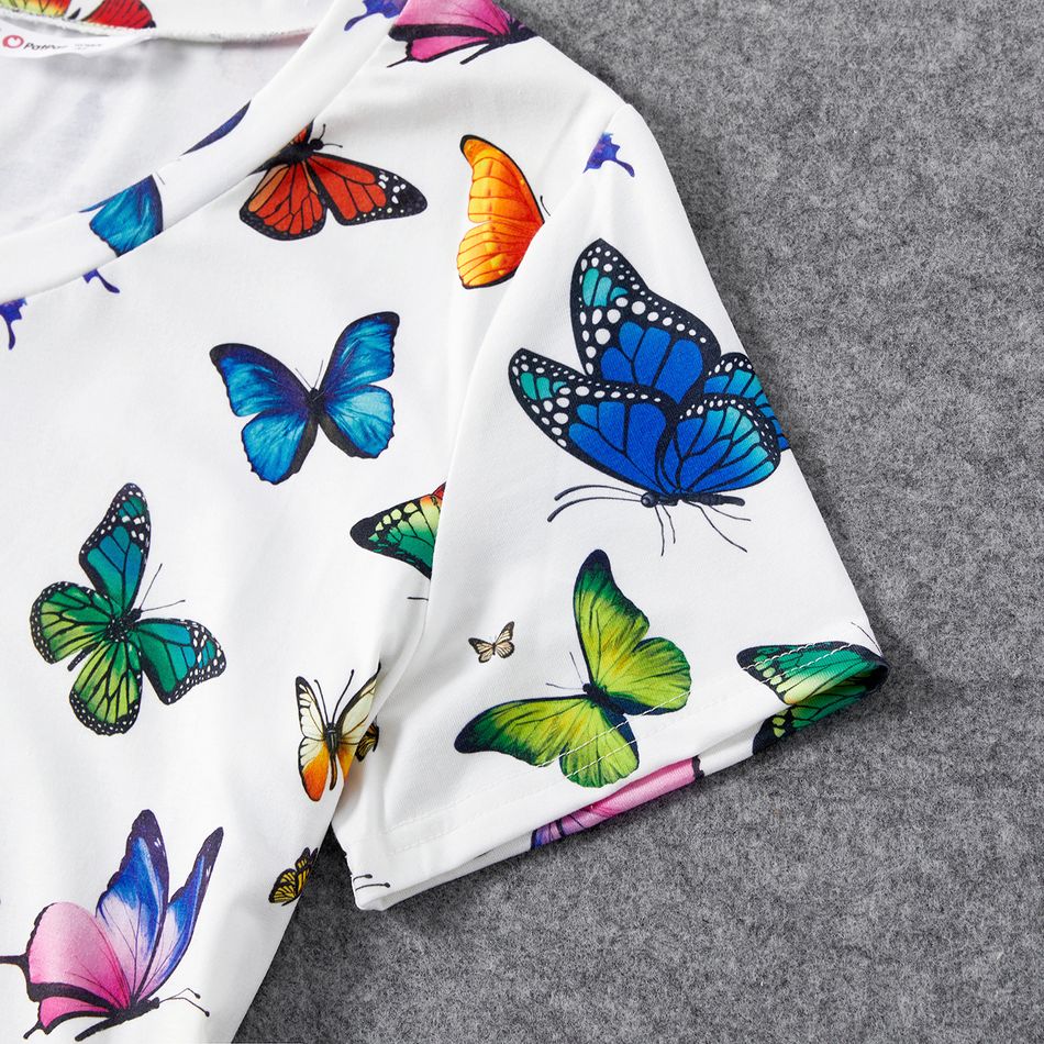 Family Matching Allover Butterfly Print Twist Knot Bodycon Dresses and Short-sleeve T-shirts Sets Multi-color big image 4