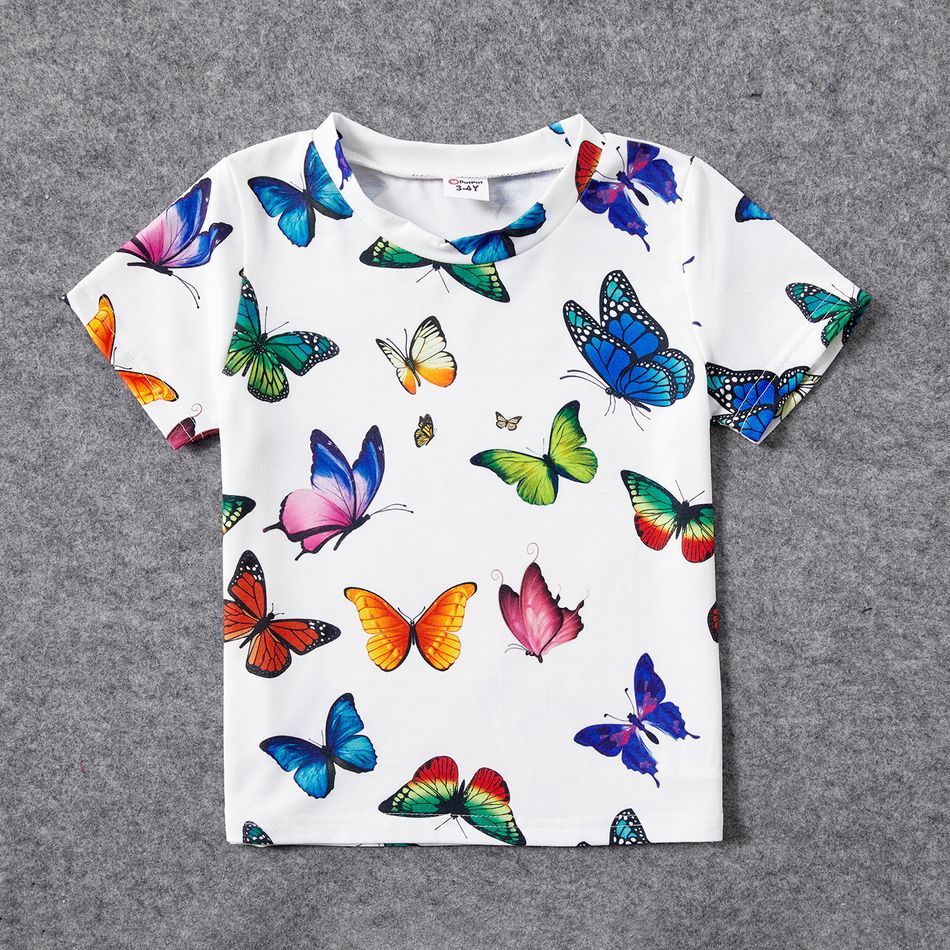 Family Matching Allover Butterfly Print Twist Knot Bodycon Dresses and Short-sleeve T-shirts Sets Multi-color big image 11