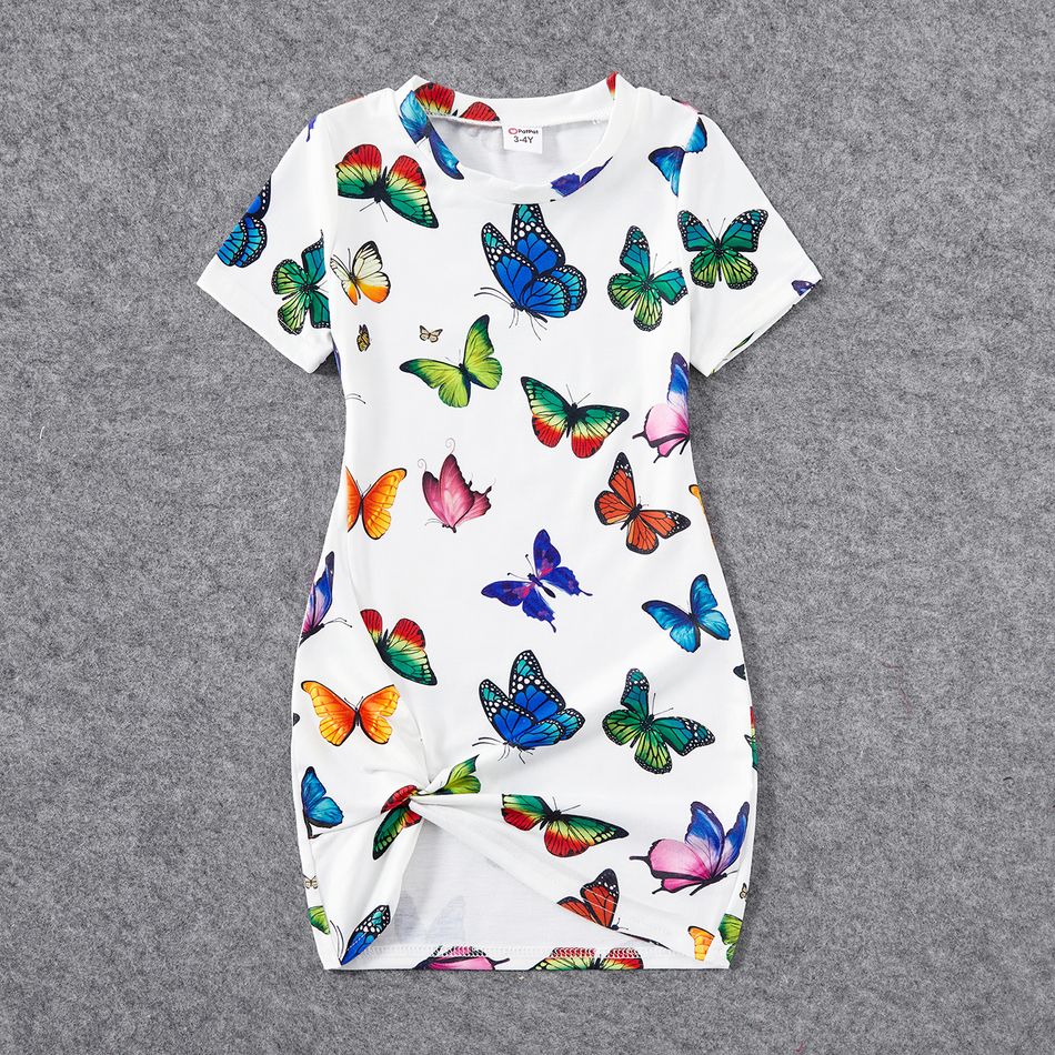 Family Matching Allover Butterfly Print Twist Knot Bodycon Dresses and Short-sleeve T-shirts Sets Multi-color big image 5