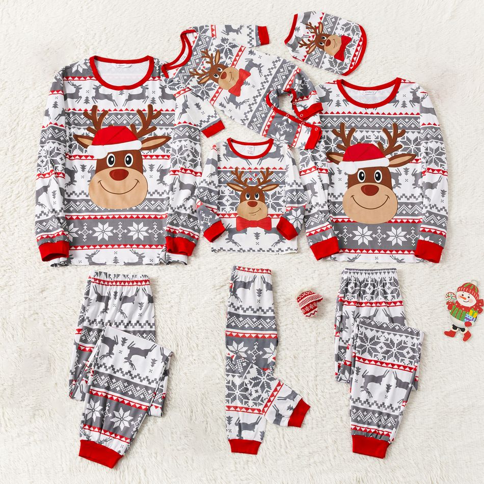 Christmas Family Matching Reindeer Graphic Allover Print Grey Long-sleeve Pajamas Sets (Flame Resistant) Grey big image 2