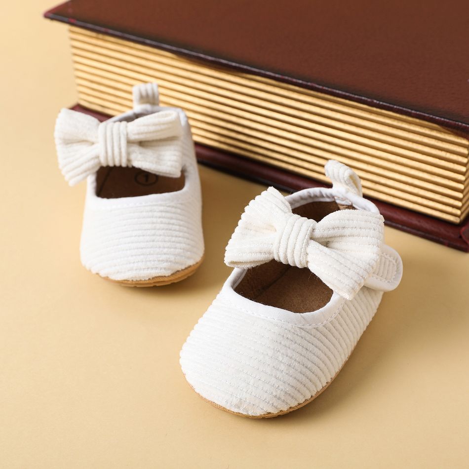 Baby / Toddler Bow Decor Ribbed Prewalker Shoes White big image 1