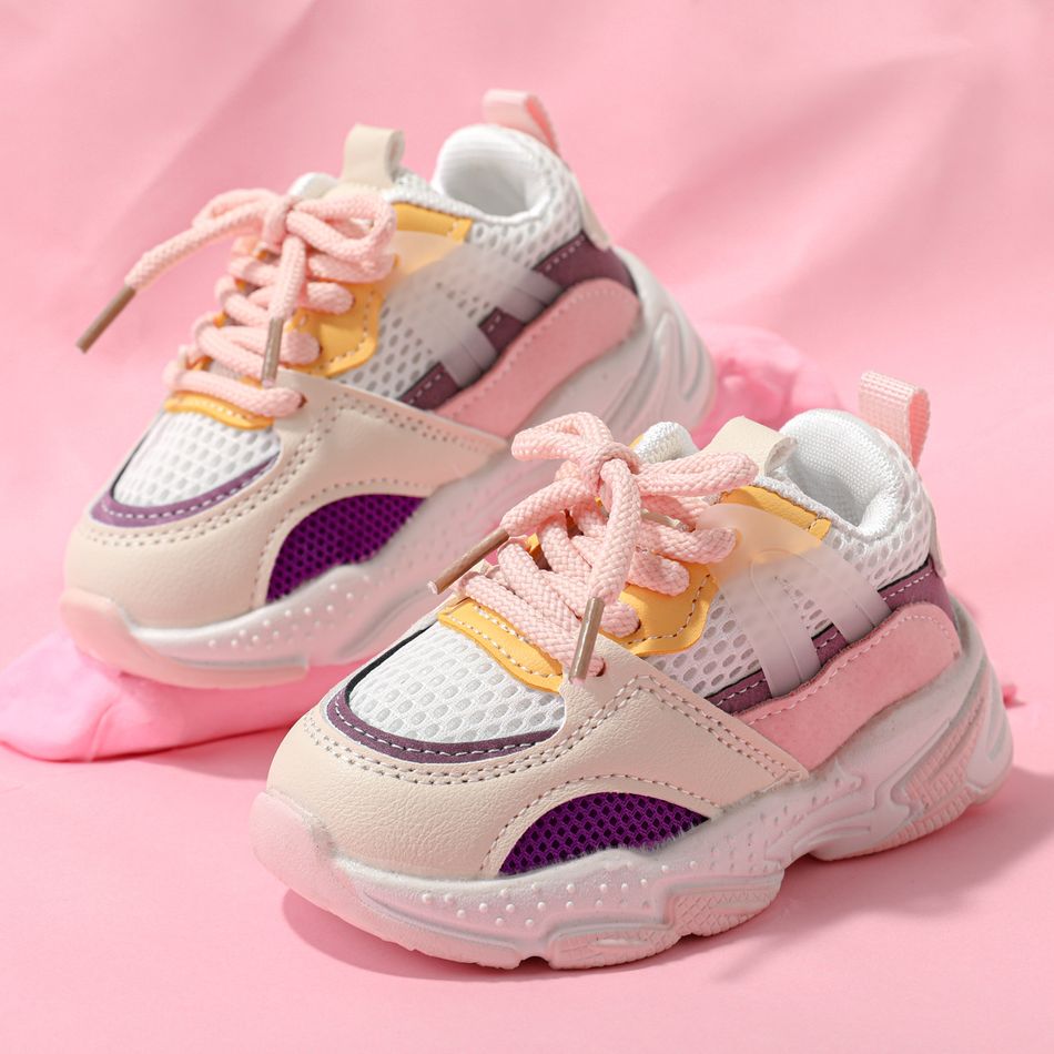 Toddler / Kid Mesh Panel Pink Sneakers Pink big image 1