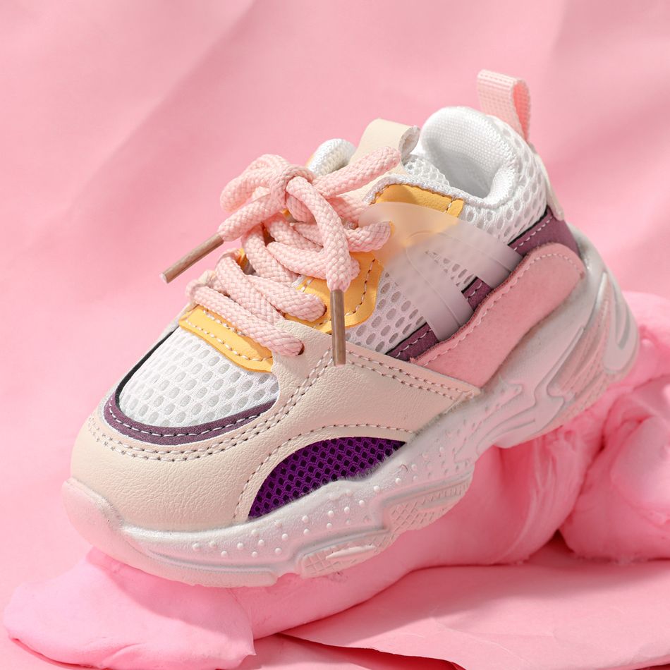 Toddler / Kid Mesh Panel Pink Sneakers Pink big image 3