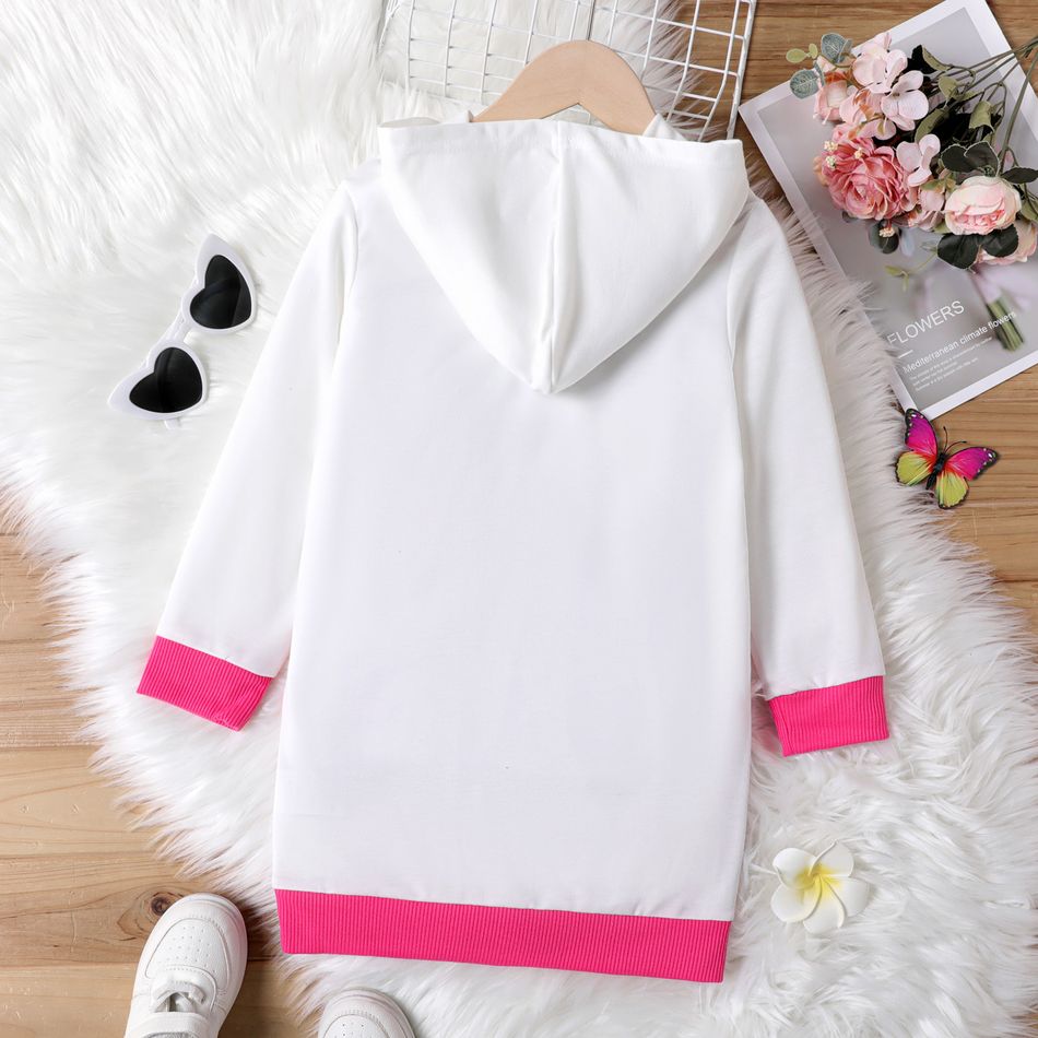 Kid Girl Butterfly Print Colorblock Hooded Sweatshirt Dress Pink big image 2