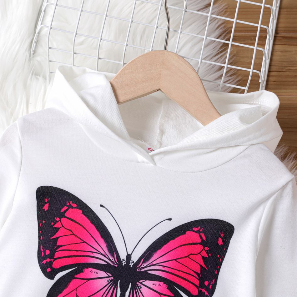 Kid Girl Butterfly Print Colorblock Hooded Sweatshirt Dress Pink big image 3