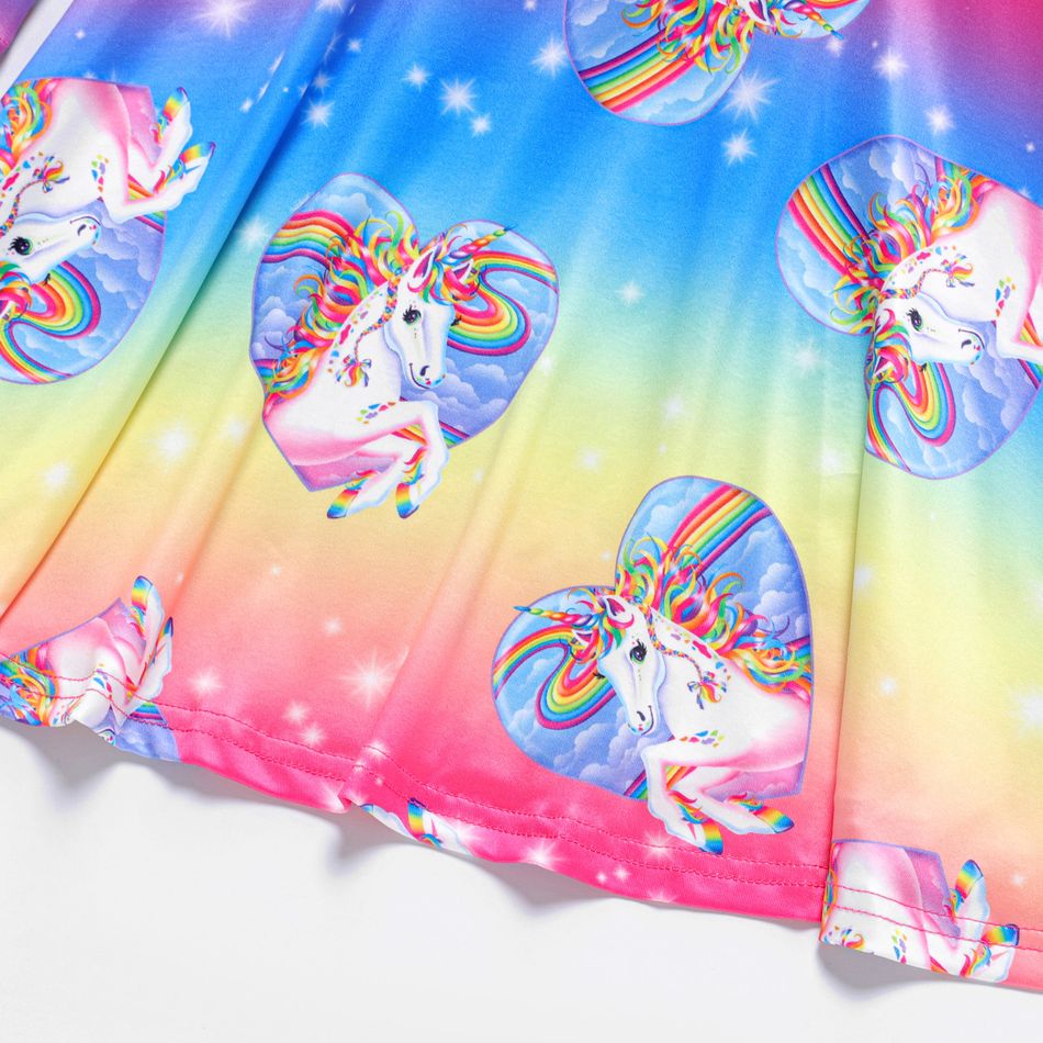Kid Girl Unicorn Rainbow Print Long-sleeve Dress Multi-color