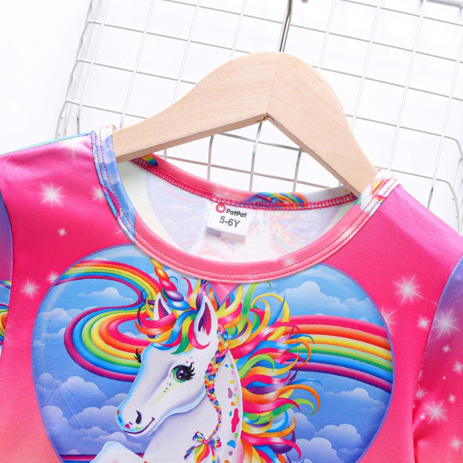 Kid Girl Unicorn Rainbow Print Long-sleeve Dress Multi-color big image 3