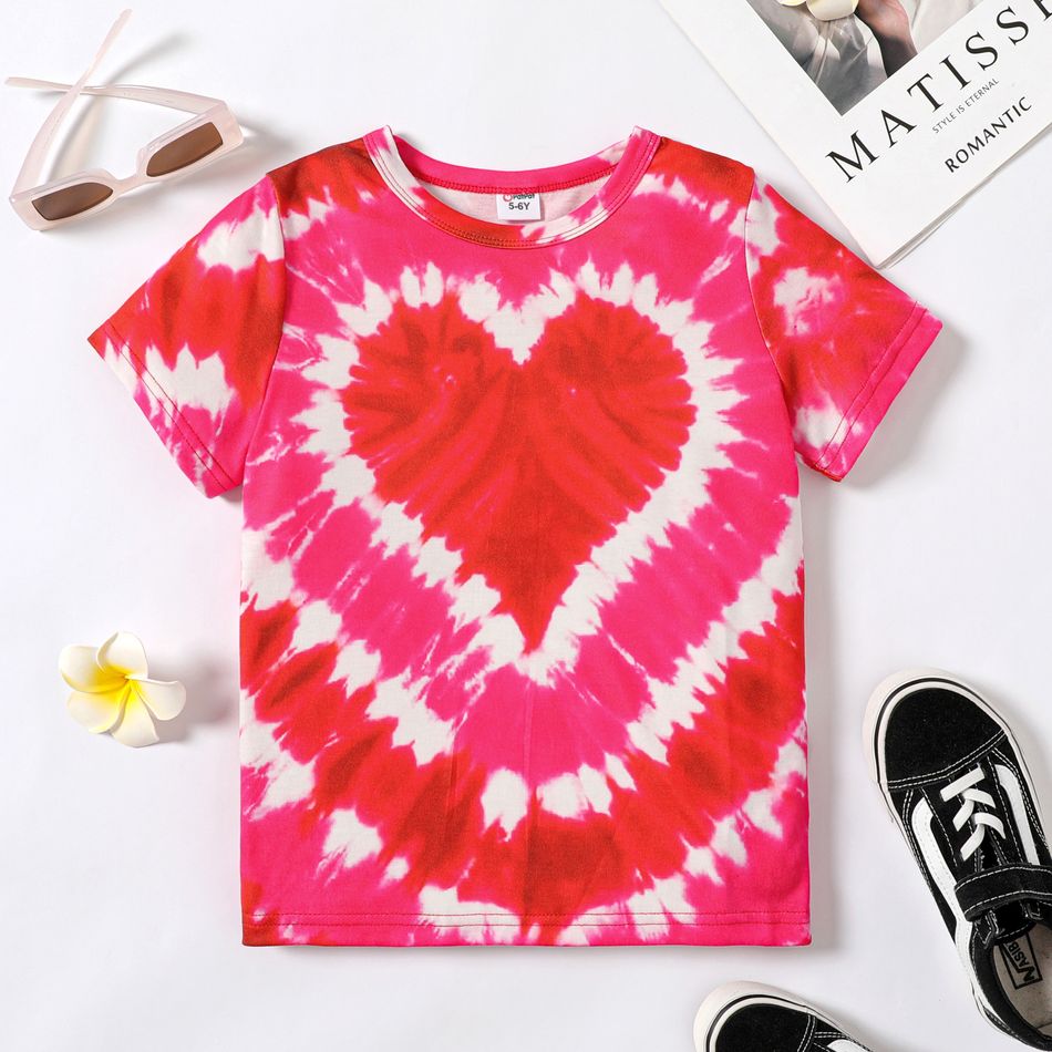 Kid Boy/Kid Girl Valentine's Day Heart Print Short-sleeve Tee Hot Pink big image 1