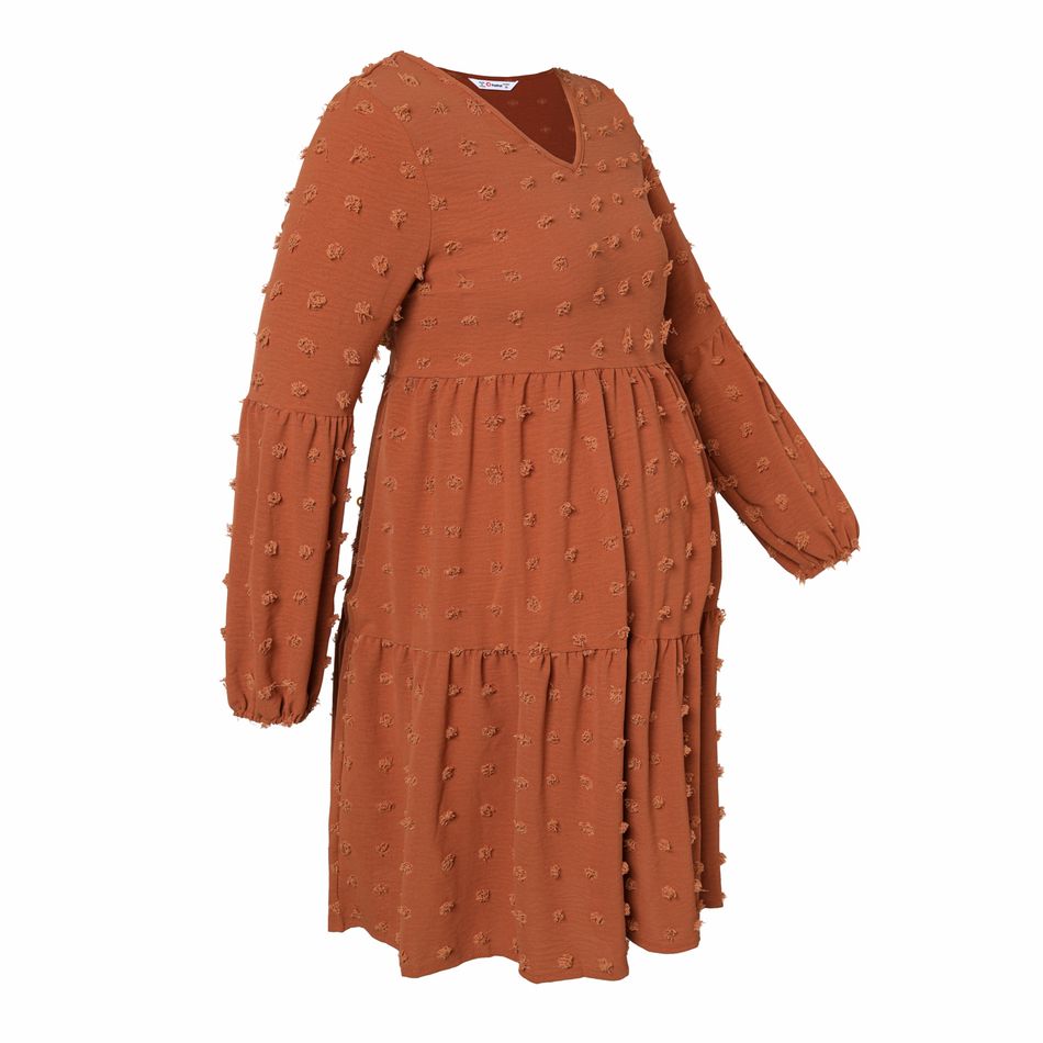 Vestido de amamentação de manga comprida Exterior Bonito Cor sólida Cor sólida Hipertátil/3D Tecido Saia até ao joelho Castanho big image 2