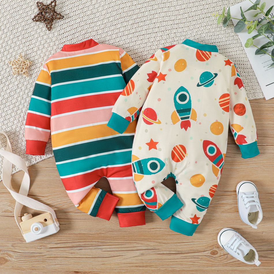 2-Pack Baby Boy/Girl Long-sleeve Zipper Graphic Jumpsuits Set MultiColour big image 2