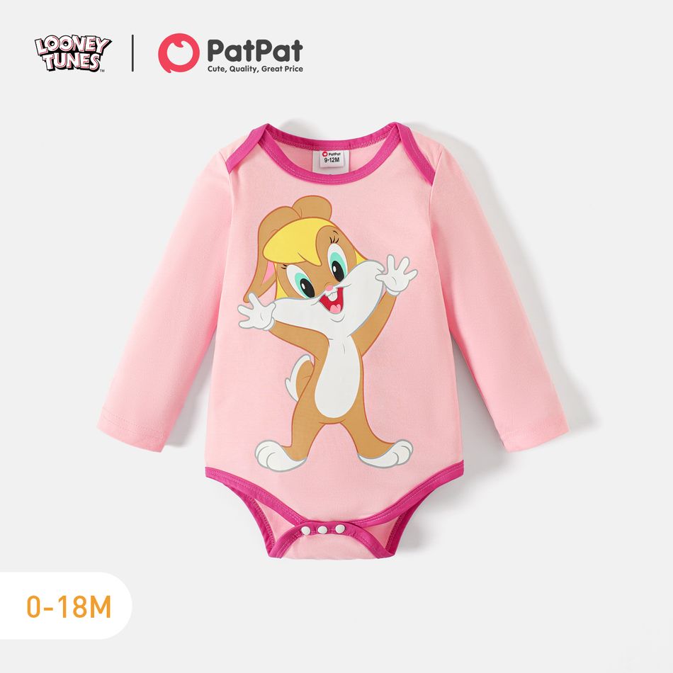 Looney Tunes Baby Boy/Girl Cartoon Animal Print Long-sleeve Romper Pink big image 1