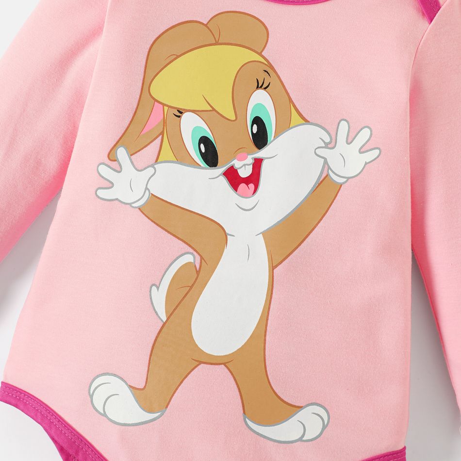Looney Tunes Baby Boy/Girl Cartoon Animal Print Long-sleeve Romper Pink big image 4