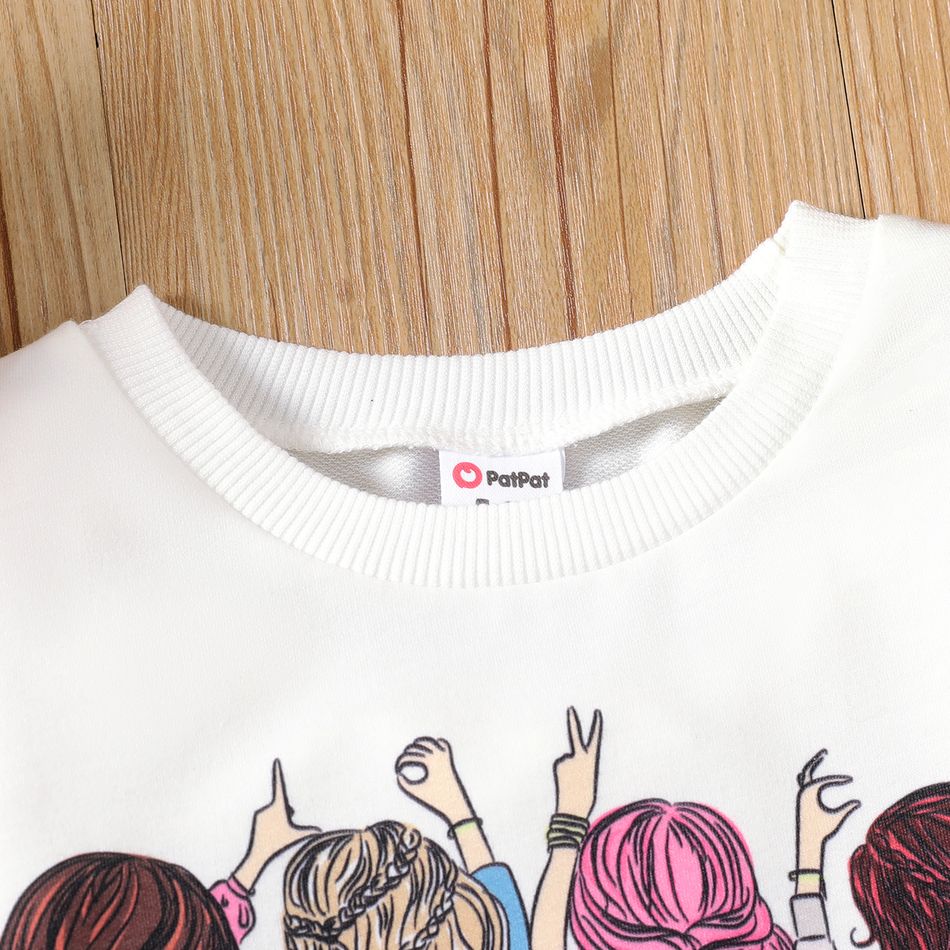 2pcs Kid Girl Figure Print Sweatshirt and Glitter Webbing Design  Pants Set White big image 2