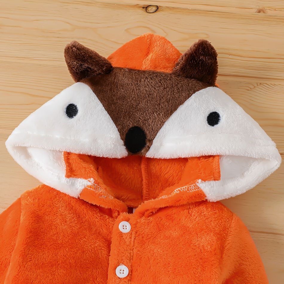 Baby Boy/Girl 3D Fox Ears Hooded Long-sleeve Fuzzy Jumpsuit Orange big image 3