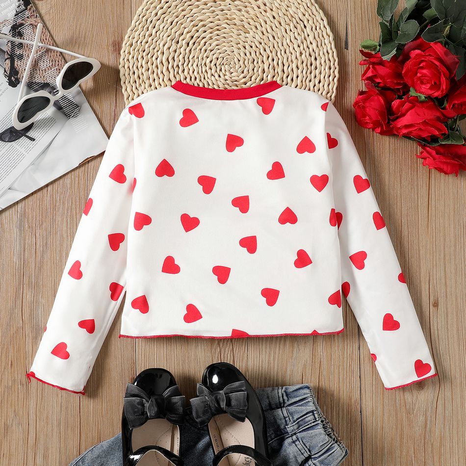 Kid Girl Heart Print Lettuce Trim Long-sleeve Tee Multi-color