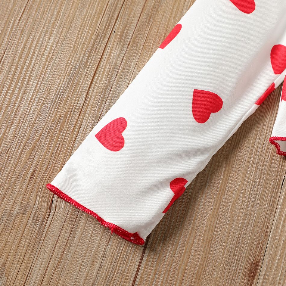 Kid Girl Valentine's Day Heart Print Lettuce Trim Long-sleeve Tee Multi-color big image 4