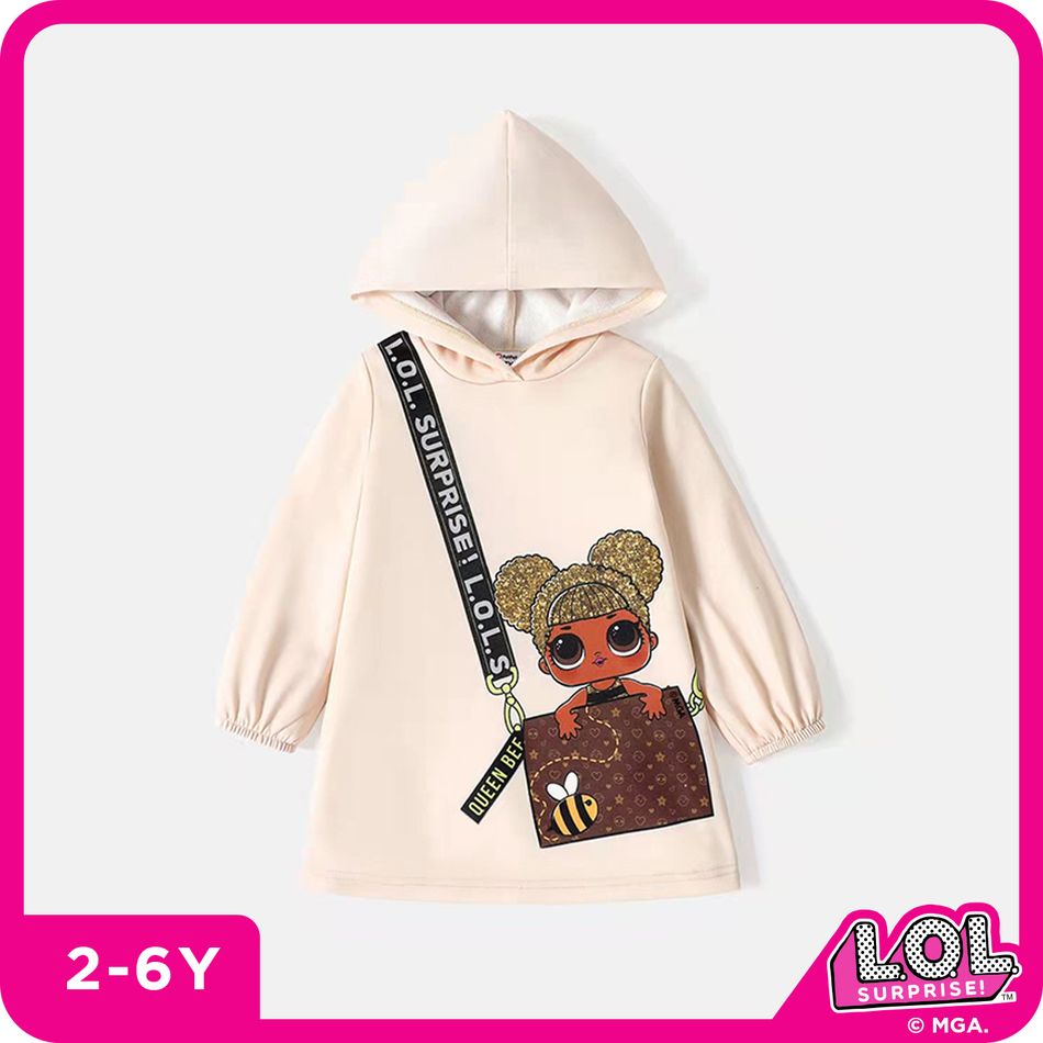 L.O.L. SURPRISE! Toddler Girl Bag Print Long-sleeve Hooded Sweatshirt Dress Beige big image 1