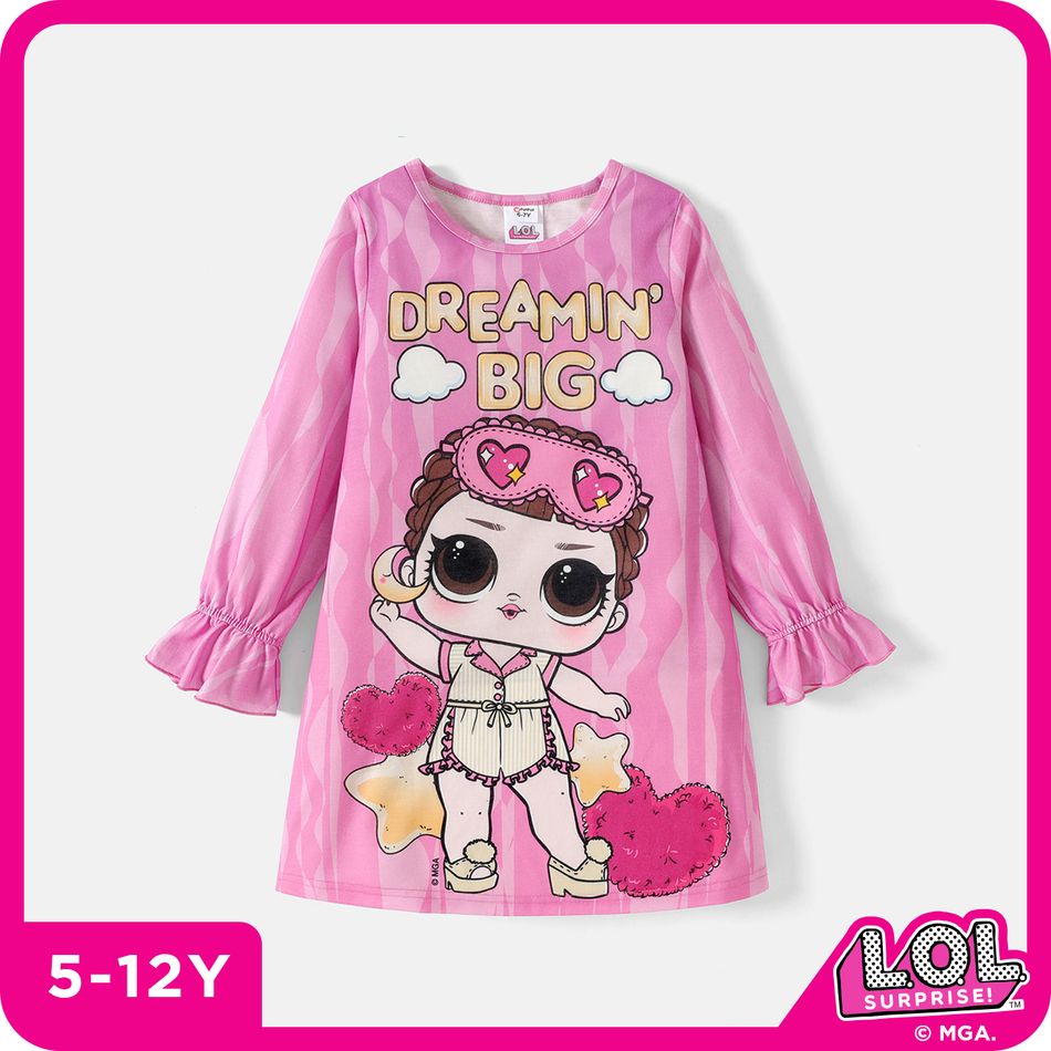 L.O.L. SURPRISE! Kid Girl Letter Print Long Ruffle-sleeve Pink Dress Pink big image 1
