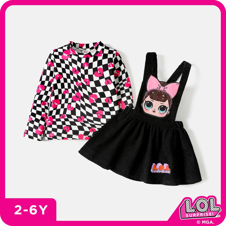 L.O.L. SURPRISE! 2pcs Toddler Girl Plaid Turtleneck Long-sleeve Tee and Suspender Skirt Set Black big image 1