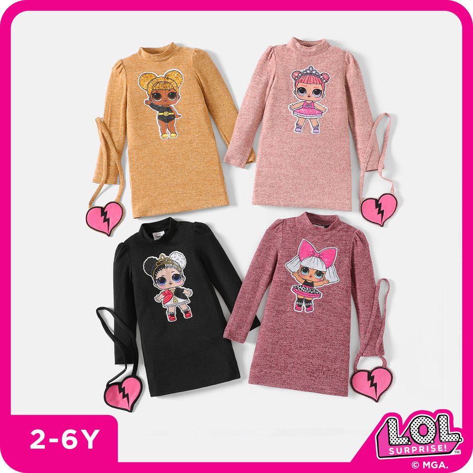 L.O.L. SURPRISE! 2pcs Toddler Girl Mock Neck Long-sleeve Dress and Bag Pink