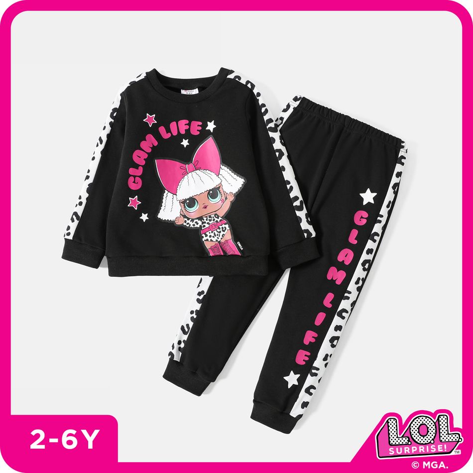 L.O.L. SURPRISE! 2pcs Toddler Girl Letter Print Cotton Black Sweatshirt and Pants Set Black big image 1