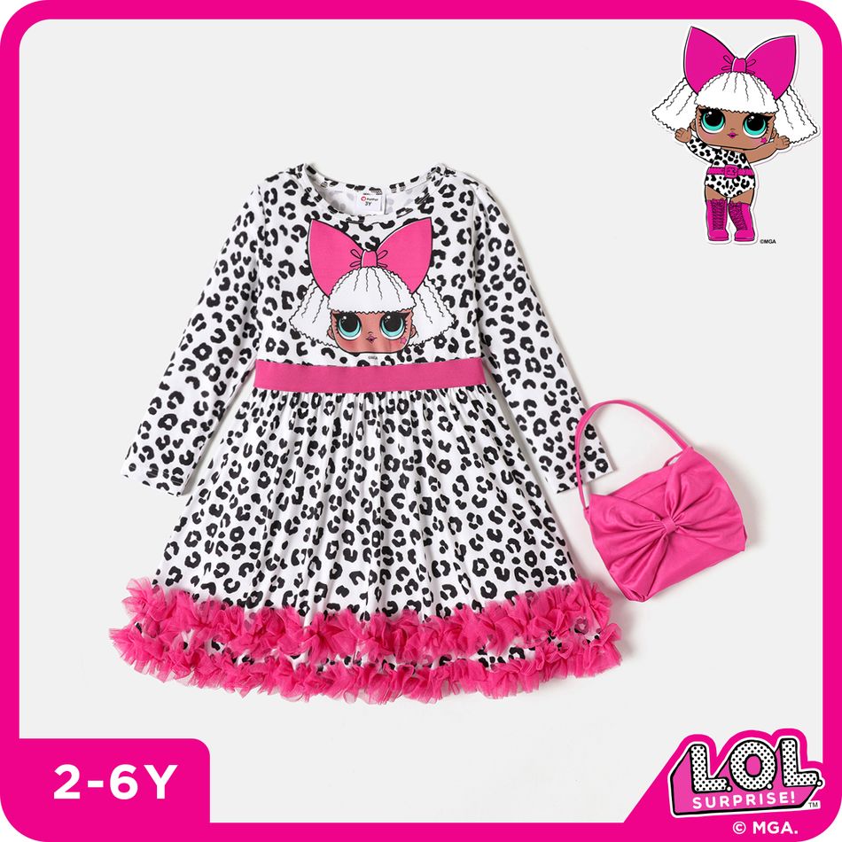 L.O.L. SURPRISE! Toddler Girl Leopard Print Mesh Ruffled Hem Long-sleeve Dress Black/White big image 1