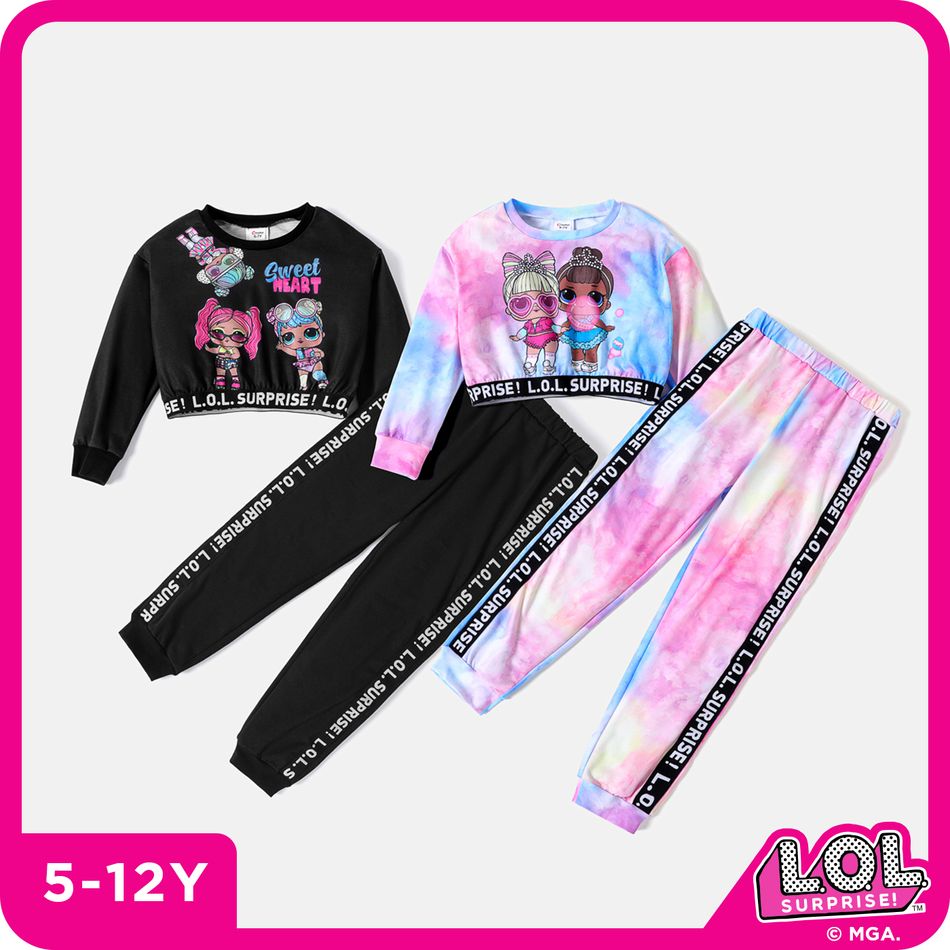 L.O.L. SURPRISE! 2pcs Kid Girl Letter Print Tie Dyed Sweatshirt and Pants Set Black big image 6