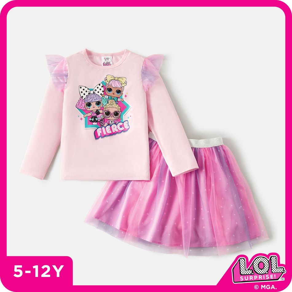 L.O.L. SURPRISE! Kid Girl 2-piece Graphic Tee and Mesh Skirt Set Pink