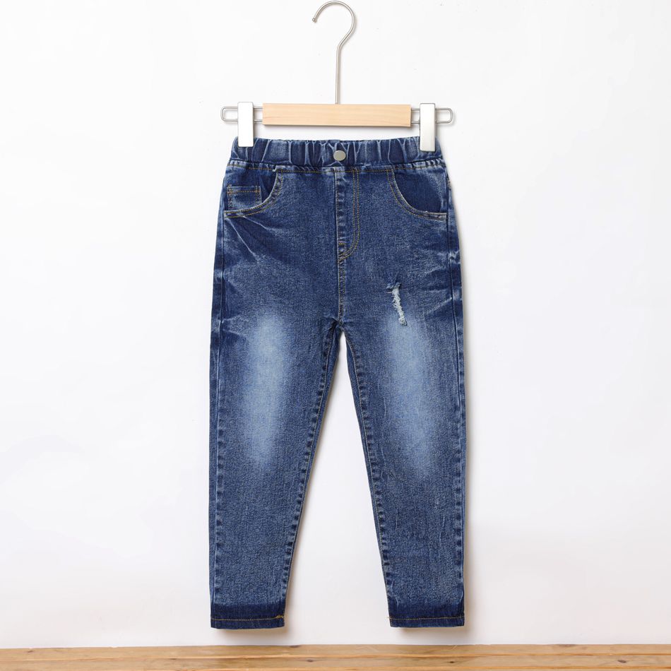 Kid Boy Casual Elasticized Cotton Ripped Denim Jeans DENIMBLUE