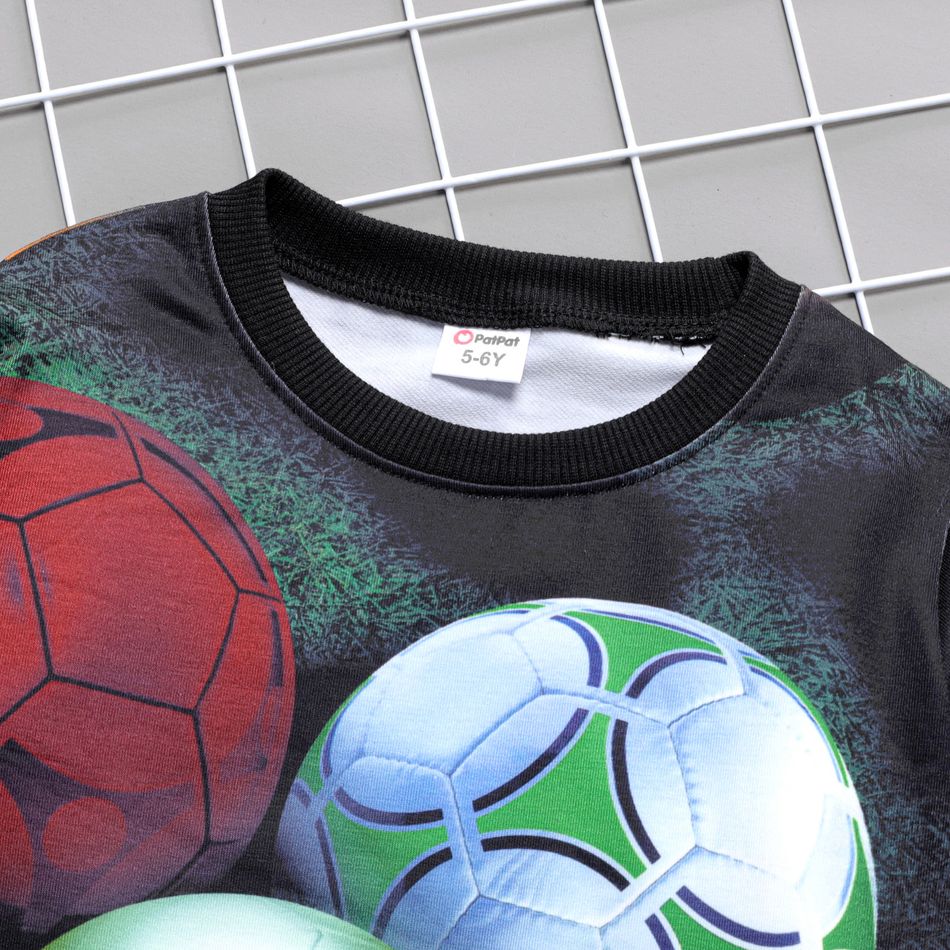 2pcs Kid Boy Soccer Print Pullover Sweatshirt and Elasticized Pants Set Black big image 3