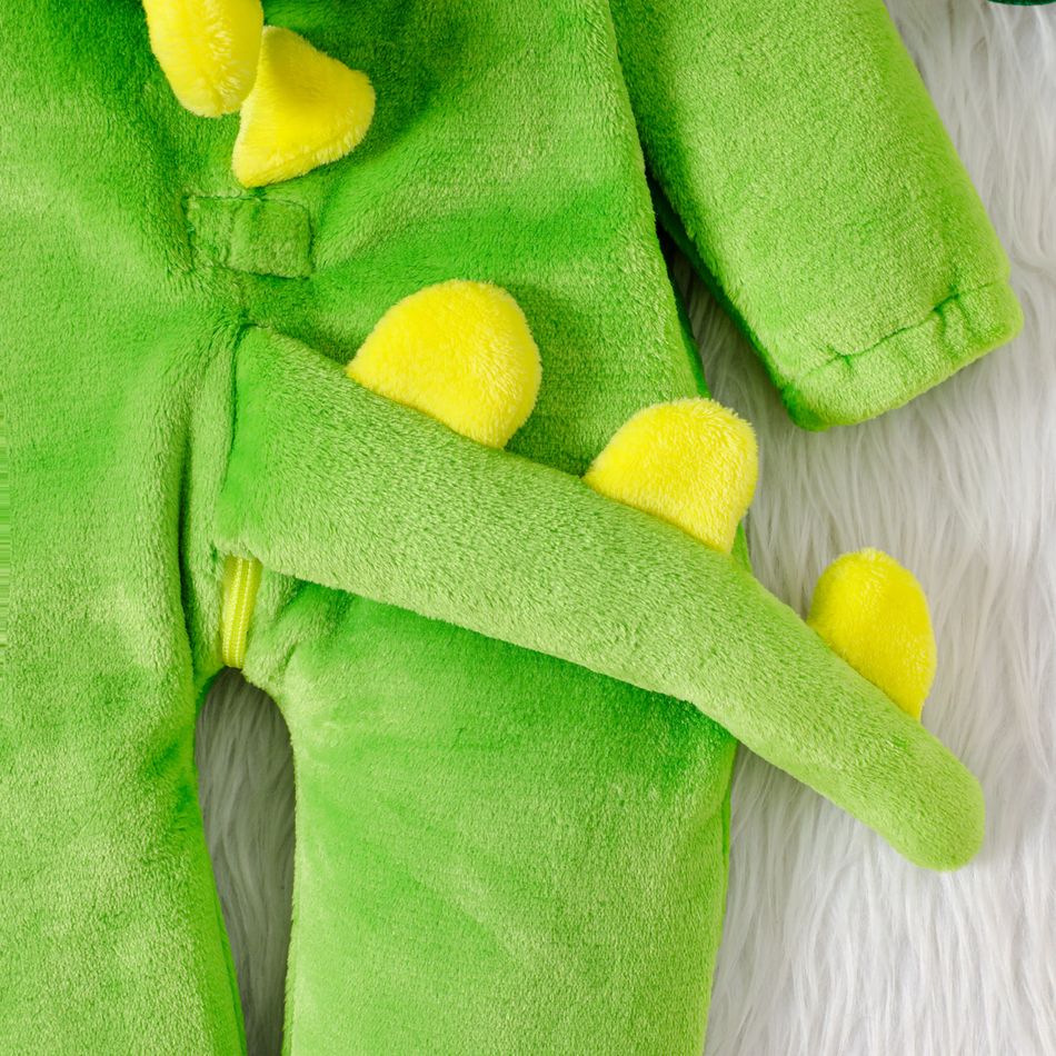 Baby Dinosaur Design 3D Hooded Fluffy Long-sleeve Jumpsuit Green big image 4