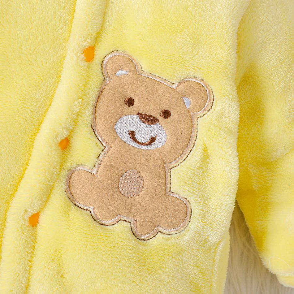 Baby Bunny or Bear Applique 3D Ear Hooded Footed/footie Long-sleeve Fluffy Fleece-lining  Jumpsuit Pale Yellow big image 7