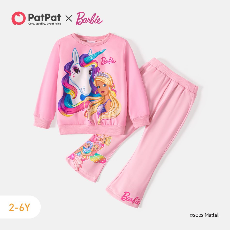 Barbie Toddler Girl Unicorn Character Print Sweatshirt/ Elasticized Flared Pants Pink big image 6