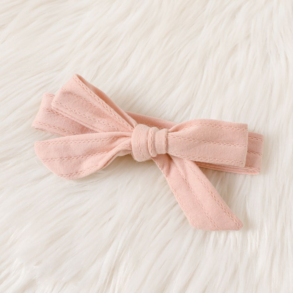 2pcs Baby Girl Pink Textured Ruffle Long-sleeve Jumpsuit & Headband Set Pink big image 3