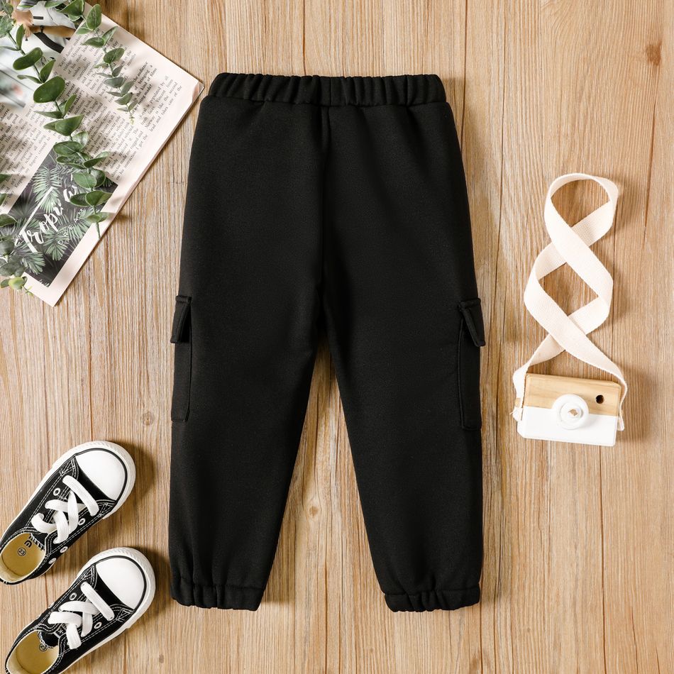 Toddler Boy Trendy Pocket Design Elasticized Black Cargo Pants Black big image 2