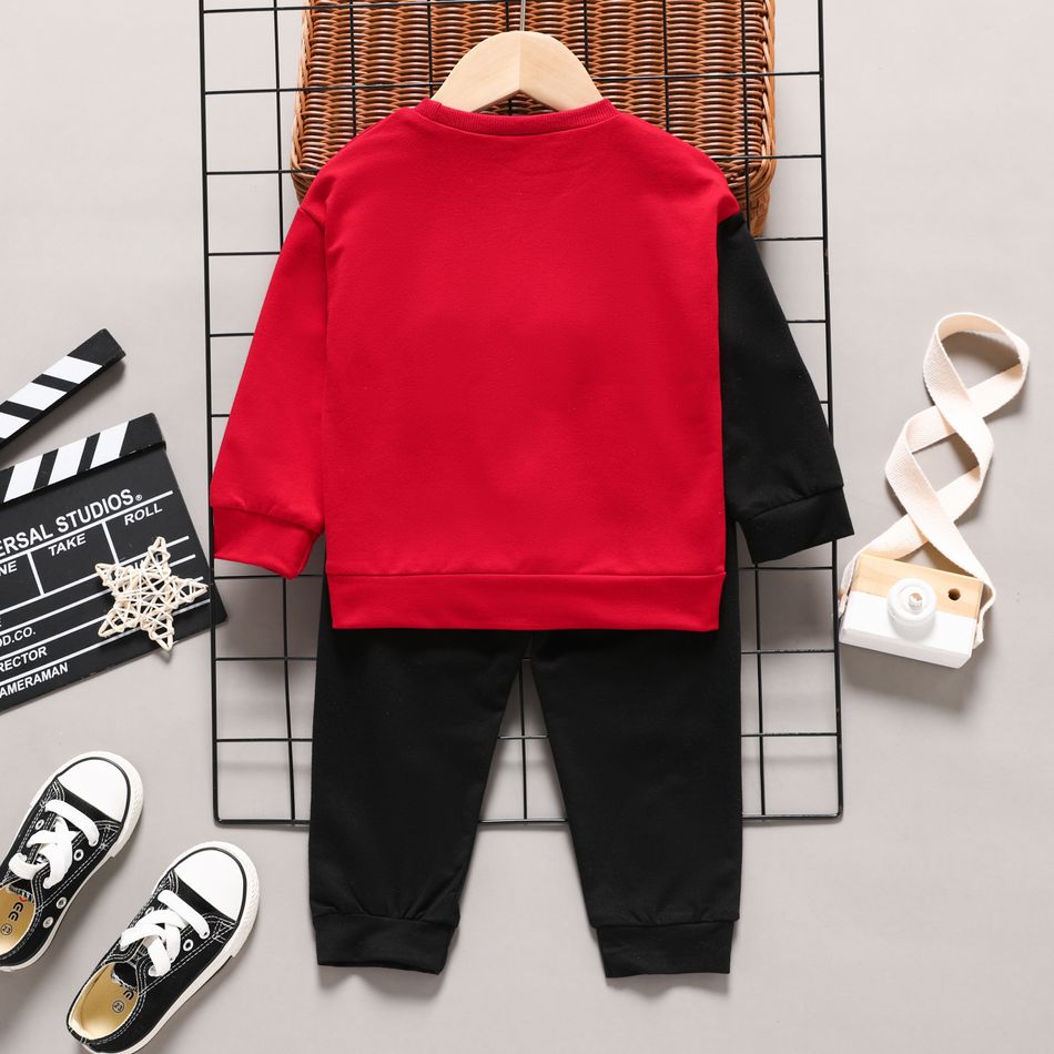 2pcs Toddler Boy Trendy Letter Print Colorblock Sweatshirt and Pants Set Color block big image 2