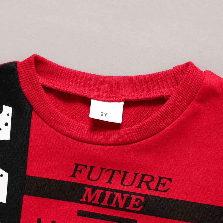 2pcs Toddler Boy Trendy Letter Print Colorblock Sweatshirt and Pants Set Color block big image 4