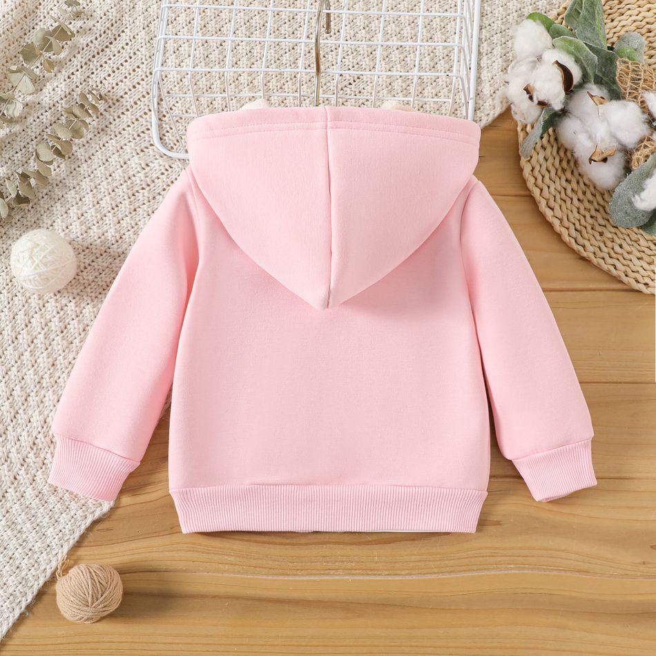 Baby Boy/Girl Thermal Fleece Lined Solid Long-sleeve Zipper Hoodie Pink big image 3