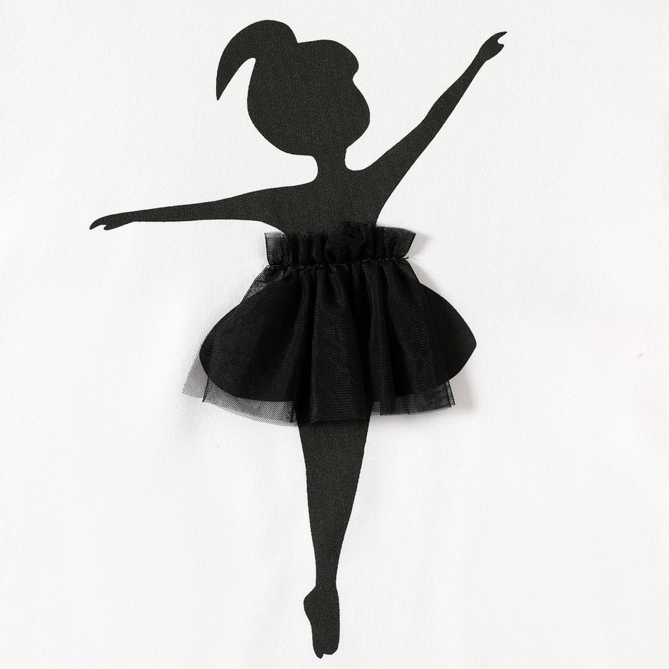 2pcs Kid Girl 3D Figure Design Long-sleeve Tee and Mesh Skirt Set White big image 4