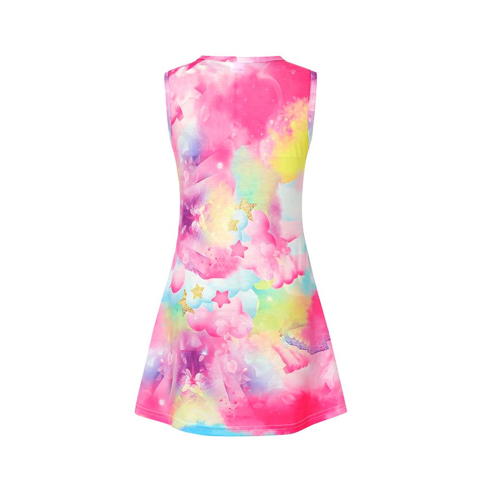 Kid Girl Unicorn Print Sleeveless Dress Multi-color