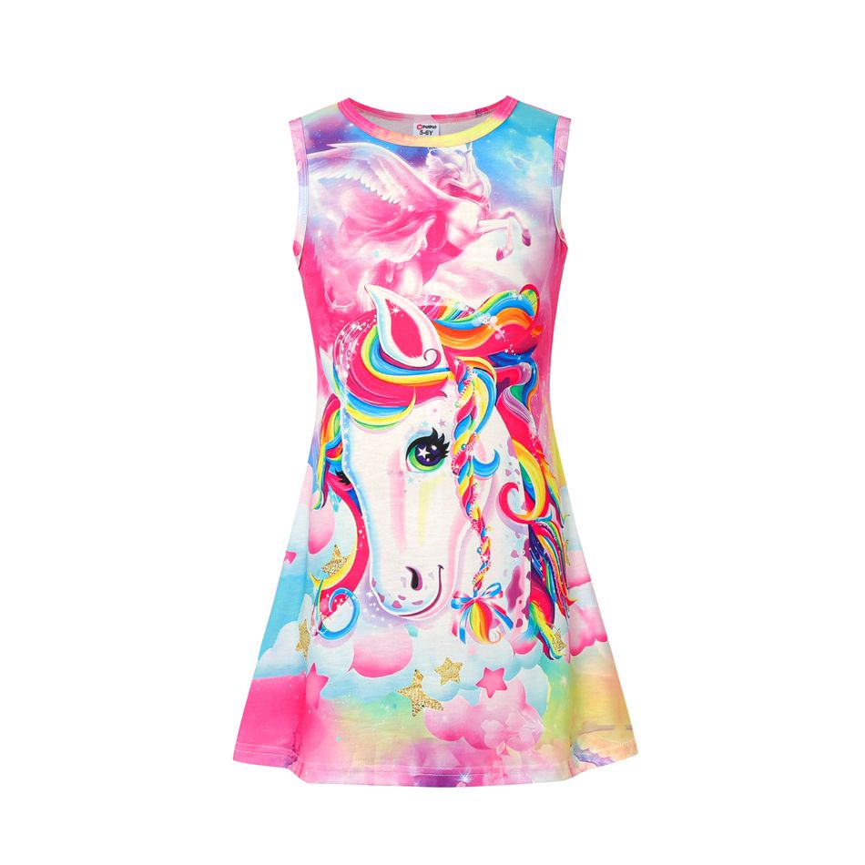 Kid Girl Unicorn Print Sleeveless Dress Multi-color