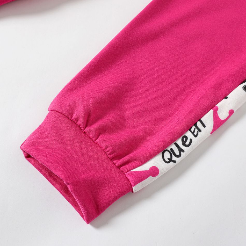 2pcs Kid Girl Letter Crown Print Colorblock Raglan Sleeve Hoodie Sweatshirt and Elasticized Pants Set Pink
