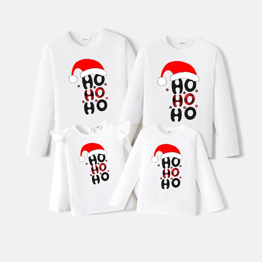 Go-Neat Water Repellent and Stain Resistant Christmas Family Matching Xmas Hat & Letter Print Long-sleeve Tee White big image 2