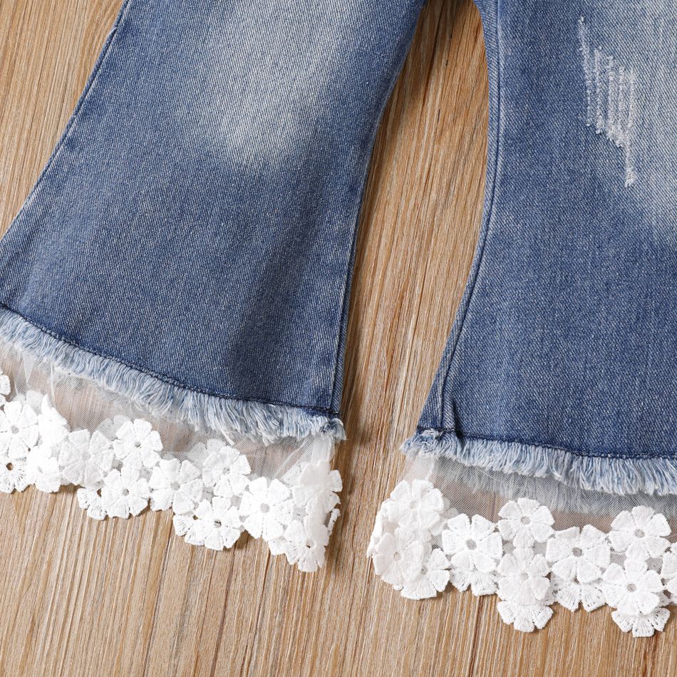 Toddler Girl Trendy Lace Splice Denim Flared Jeans DENIMBLUE big image 3