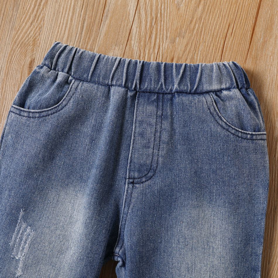 Toddler Girl Trendy Lace Splice Denim Flared Jeans DENIMBLUE big image 5