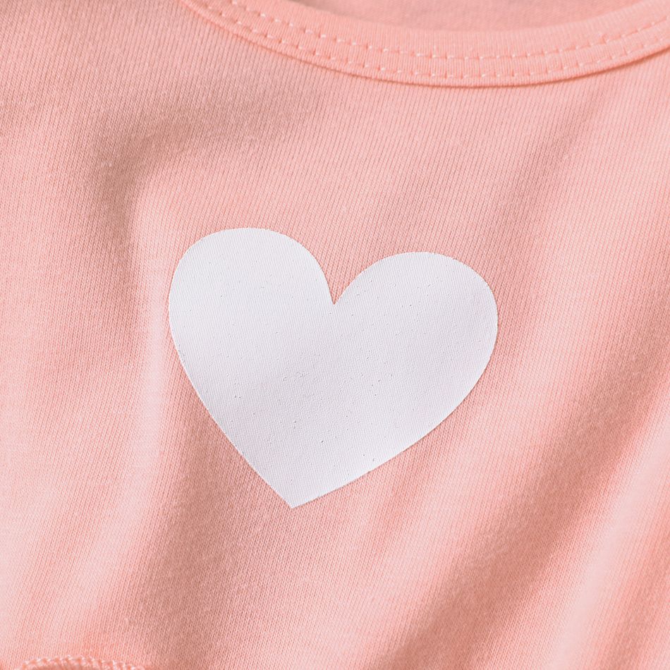Toddler Girl Sweet Heart Print Mesh Splice Long-sleeve Dress Pink big image 6