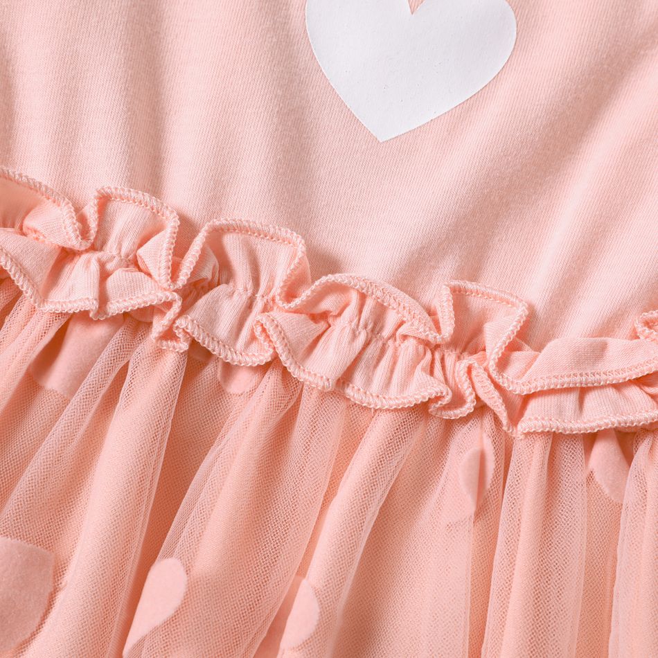 Toddler Girl Sweet Heart Print Mesh Splice Long-sleeve Dress Pink big image 4
